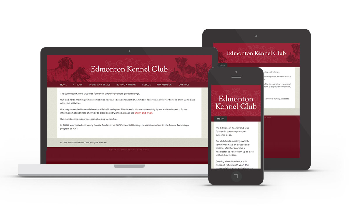 Edmonton Kennel Club desktop, tablet, and mobile views