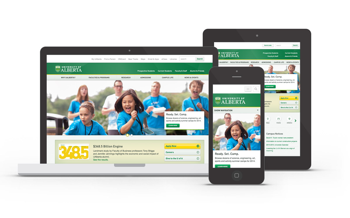 University of Alberta site on desktop, tablet, and mobile